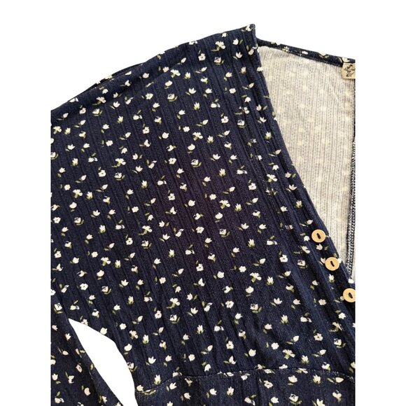 Free People Navy Floral L/S Thumbhole Romper PJ | Soft Girl Boho Coquette Lounge - Picture 4 of 16